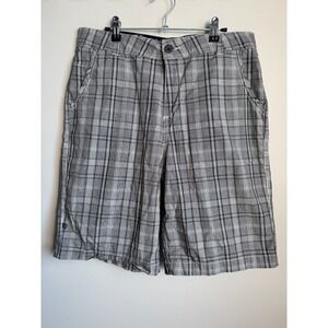 Gotcha Mens Plaid Cargo Shorts Gray Casual Flat Front Cotton 34 Retro Skater Y2K